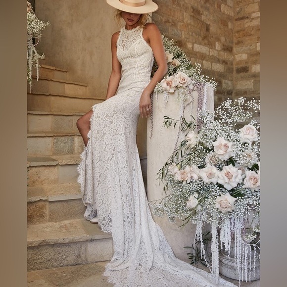 Lulus Love Everlasting White Floral Lace Mermaid Maxi Dress - Size Small